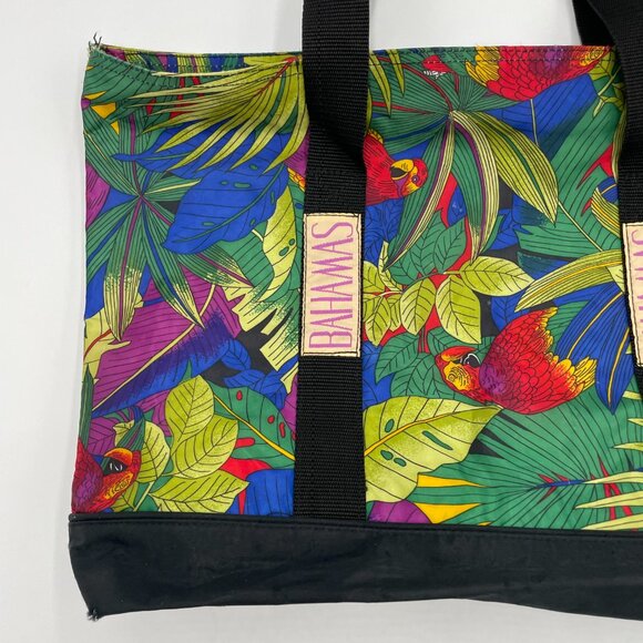 Vintage Bag Tropical Parrot Bird Tote Bahamas Preloved Green Retro Palm Leaves‎ - Picture 13 of 14